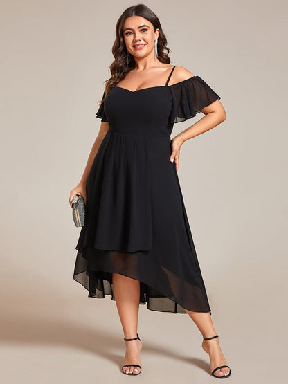 Elegant Chiffon Cold Shoulder Plus Size Wedding Guest Dress