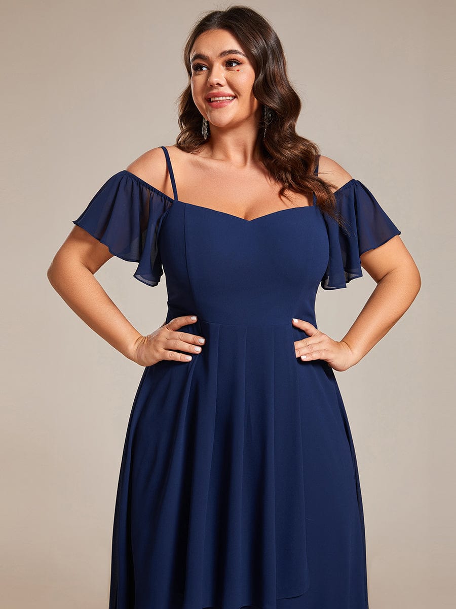 Elegant Chiffon Cold Shoulder Plus Size Wedding Guest Dress
