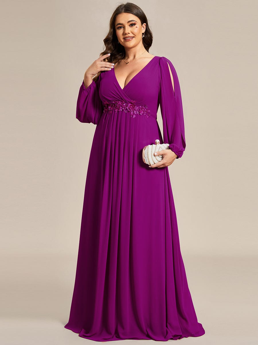 Elegant Chiffon Evening Gown for Plus Size Women with Lantern Sleeves