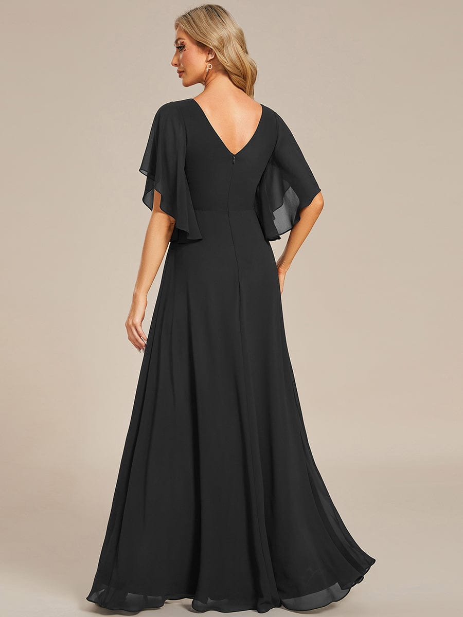 Elegant Chiffon Floral Embroidered Maxi Dress with Short Sleeves