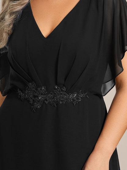 Elegant Chiffon Formal Dress with Lotus Leaf Hem and Short Sleeves