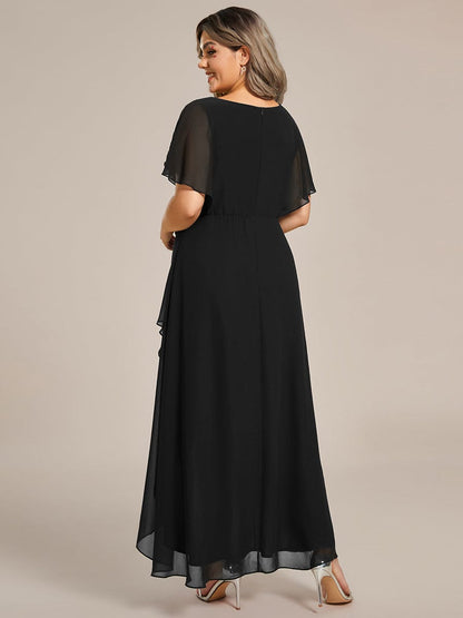 Elegant Chiffon Formal Dress with Lotus Leaf Hem and Short Sleeves