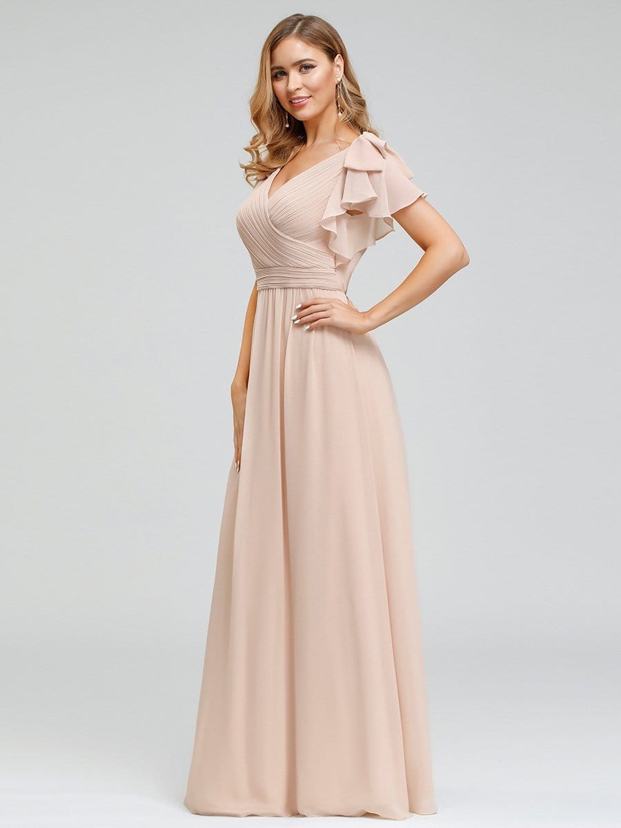 Elegant Chiffon Maxi Evening Gown With Ruffled Sleeves