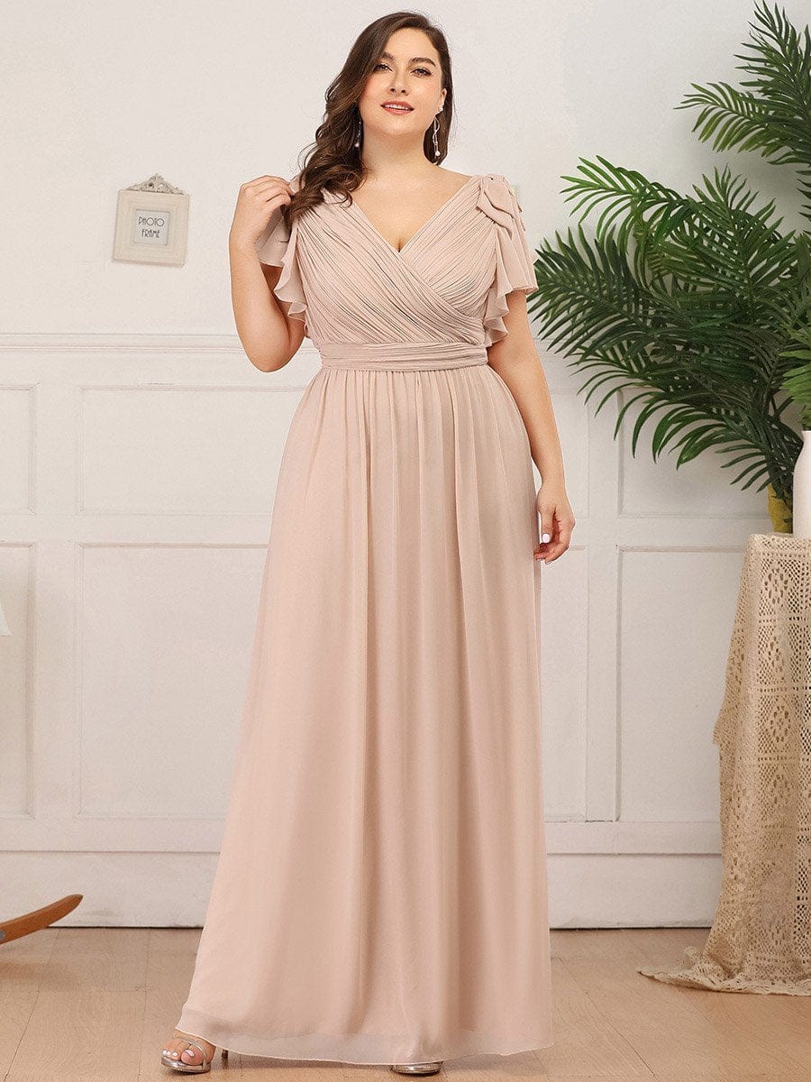 Elegant Chiffon Maxi Evening Gown With Ruffled Sleeves