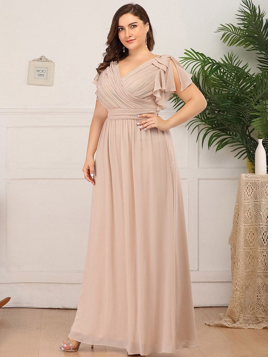 Elegant Chiffon Maxi Evening Gown With Ruffled Sleeves