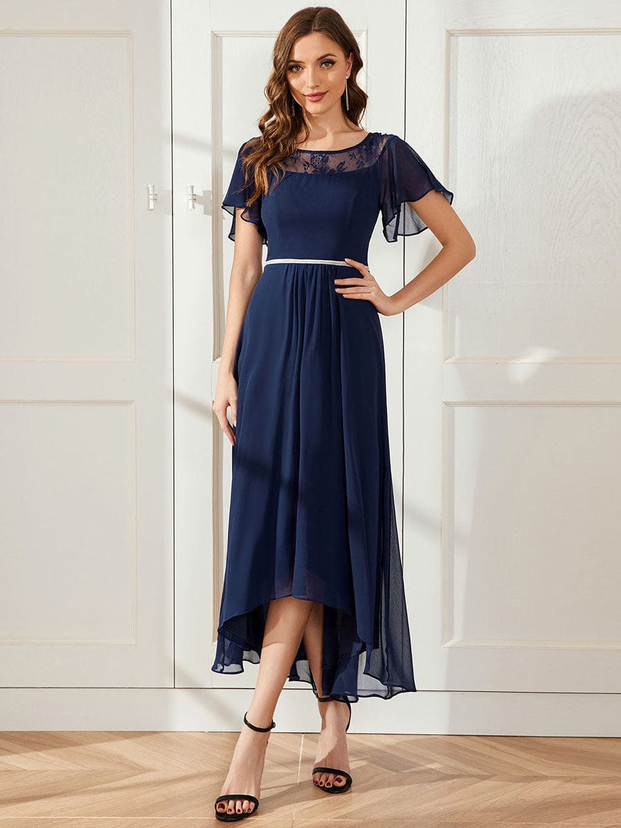 Elegant Chiffon Mother of the Bride Dress with Ruffle Sleeves and Asymmetrical Hem