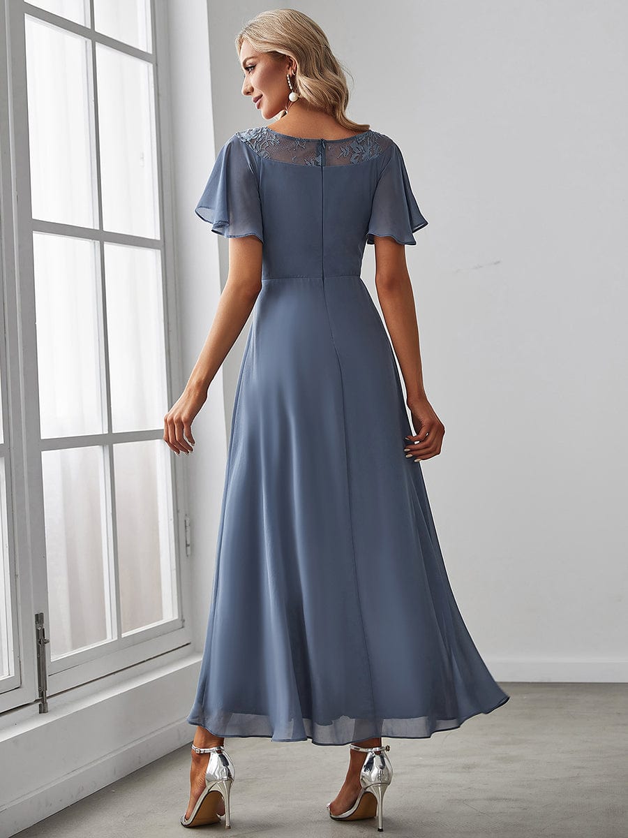 Elegant Chiffon Mother of the Bride Dress with Ruffle Sleeves and Asymmetrical Hem