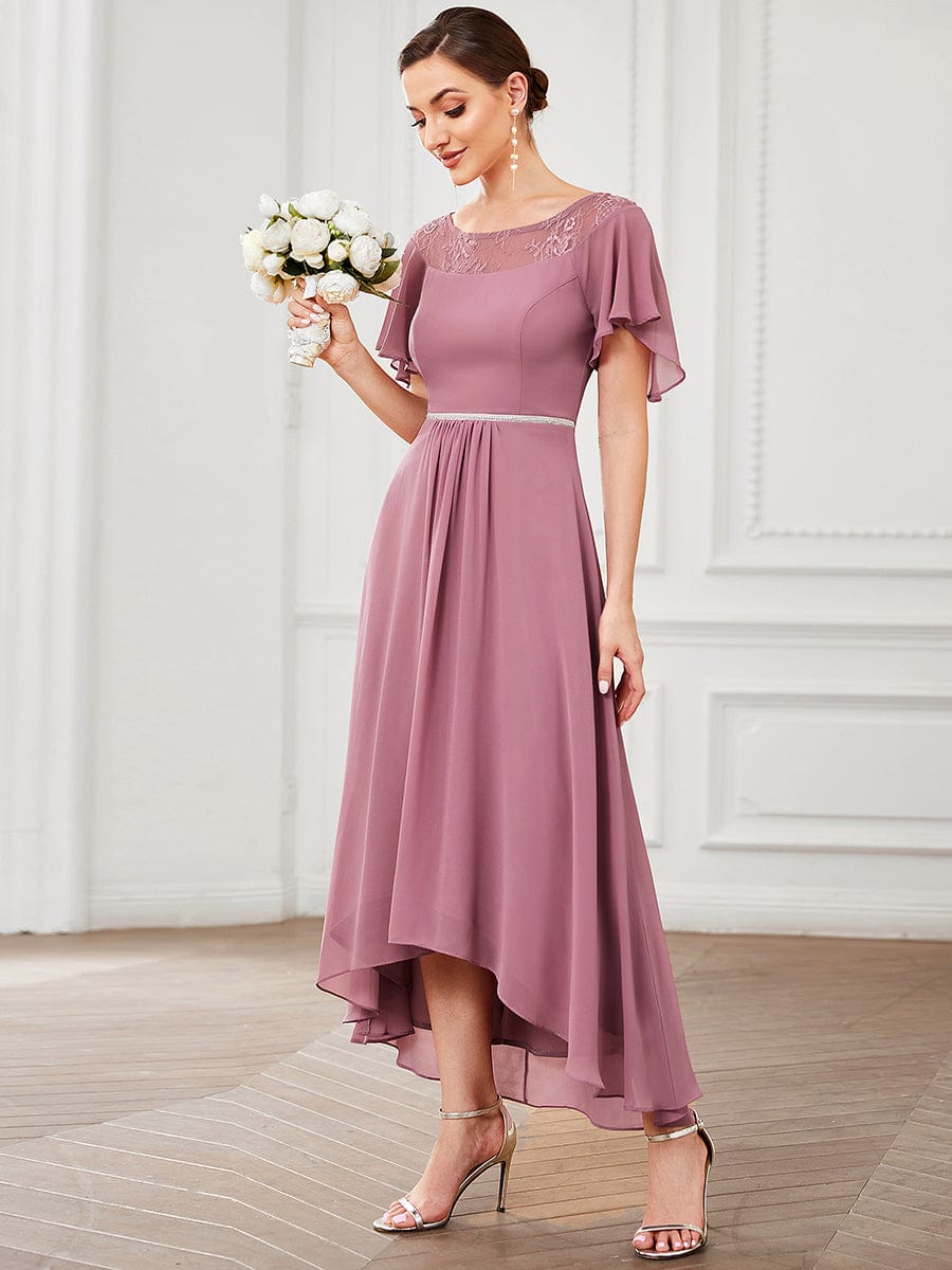 Elegant Chiffon Mother of the Bride Dress with Ruffle Sleeves and Asymmetrical Hem