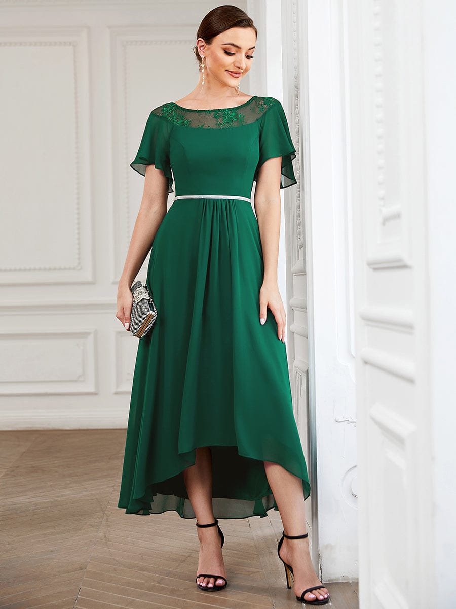 Elegant Chiffon Mother of the Bride Dress with Ruffle Sleeves and Asymmetrical Hem