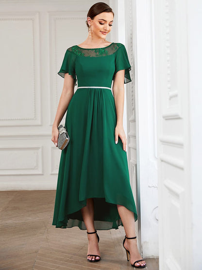 Elegant Chiffon Mother of the Bride Dress with Ruffle Sleeves and Asymmetrical Hem