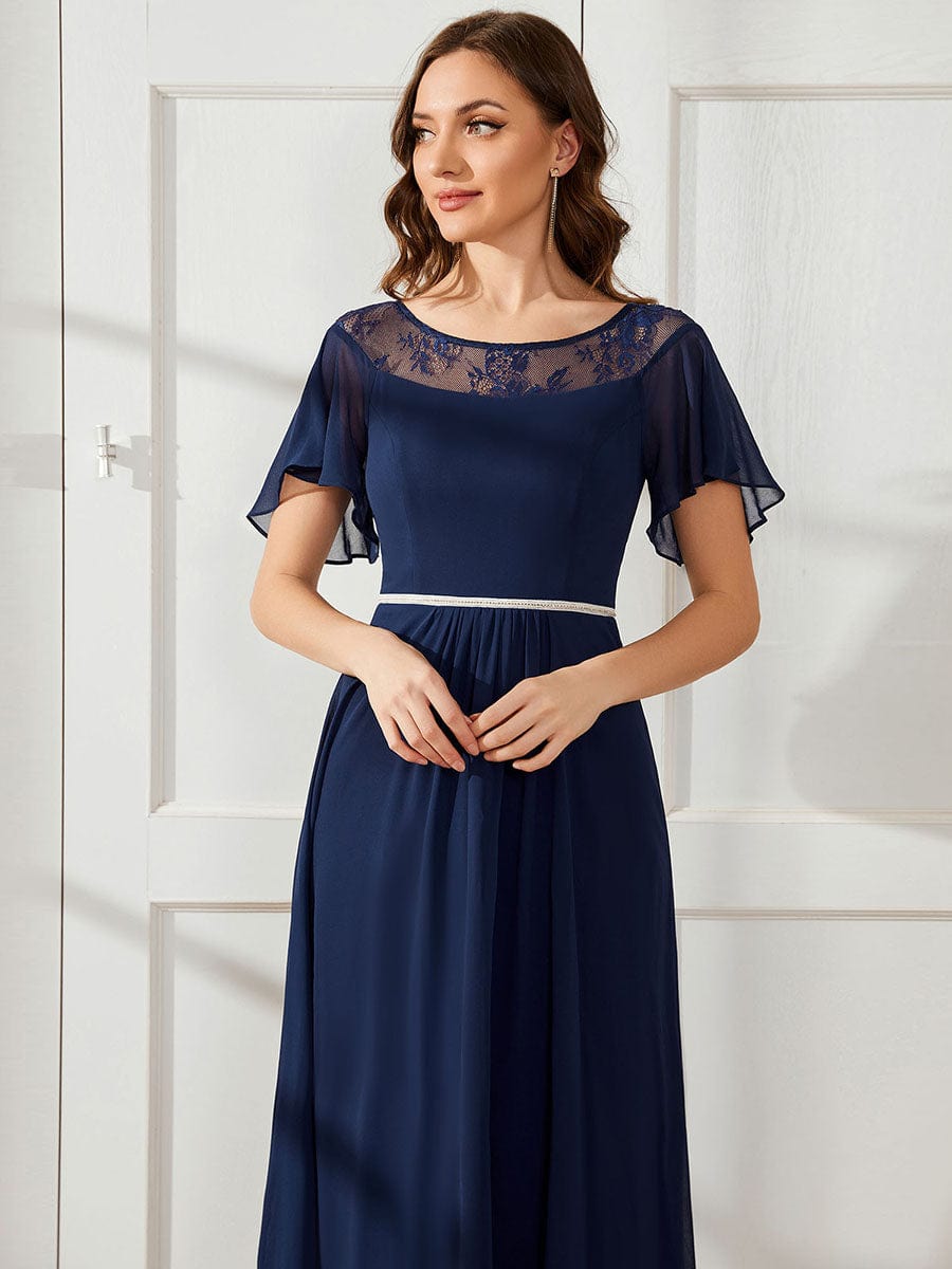 Elegant Chiffon Mother of the Bride Dress with Ruffle Sleeves and Asymmetrical Hem