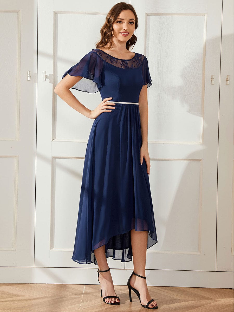 Elegant Chiffon Mother of the Bride Dress with Ruffle Sleeves and Asymmetrical Hem