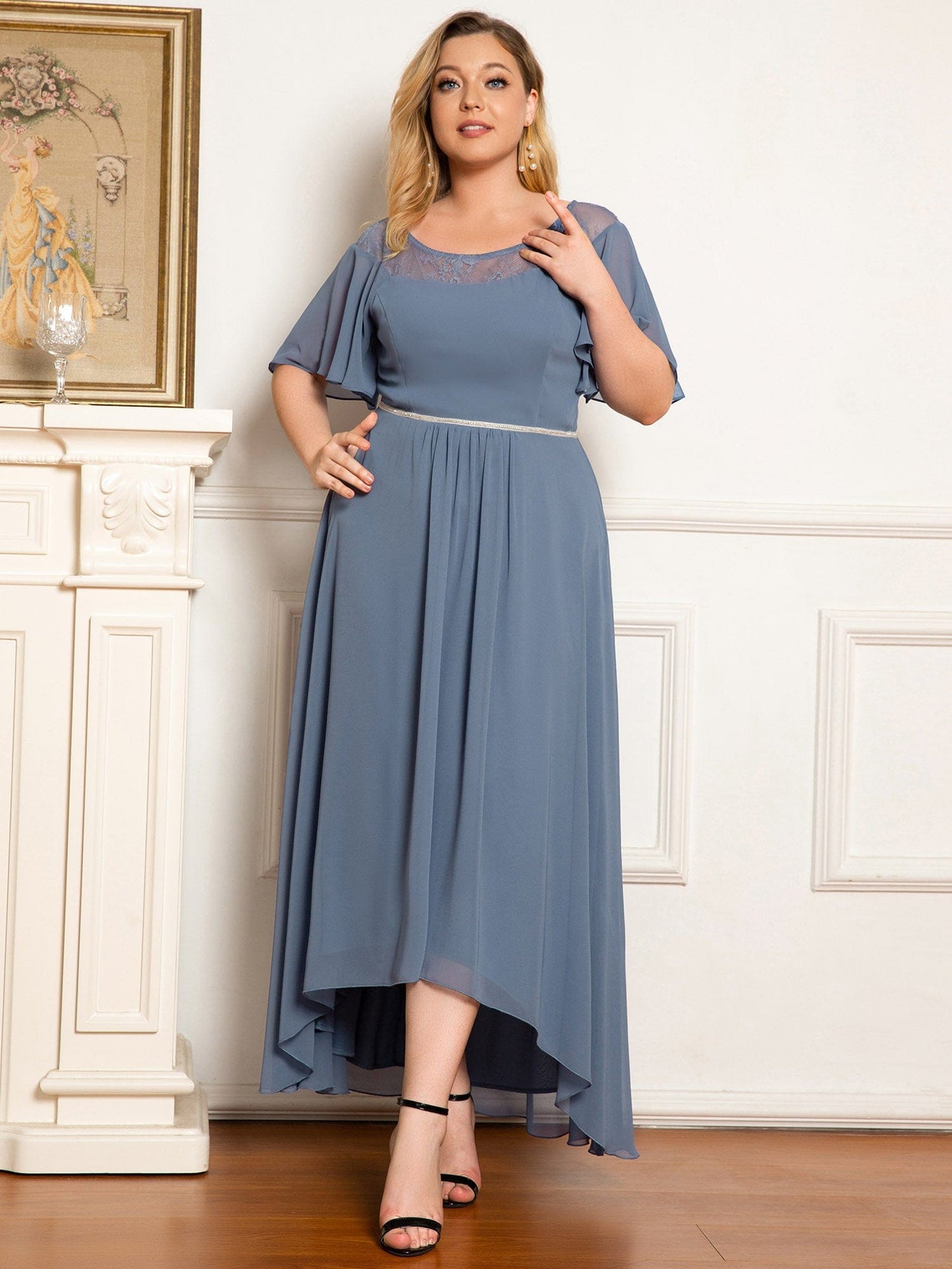 Elegant Chiffon Mother of the Bride Dress with Ruffle Sleeves and Asymmetrical Hem