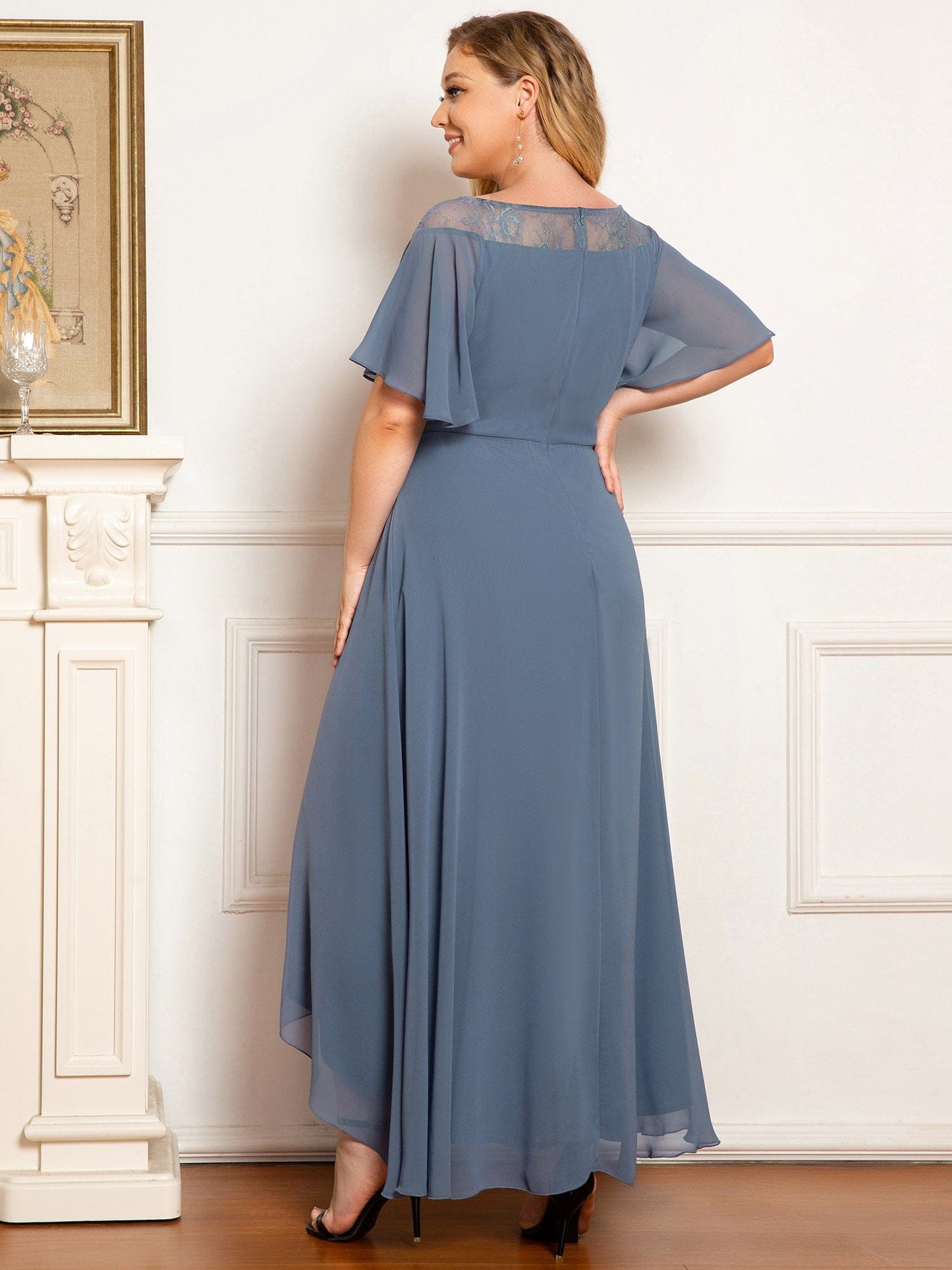 Elegant Chiffon Mother of the Bride Dress with Ruffle Sleeves and Asymmetrical Hem
