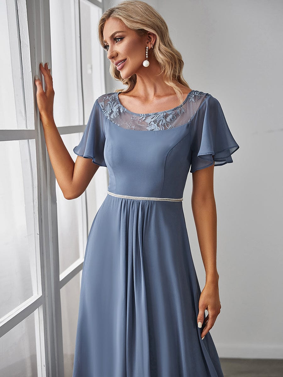 Elegant Chiffon Mother of the Bride Dress with Ruffle Sleeves and Asymmetrical Hem
