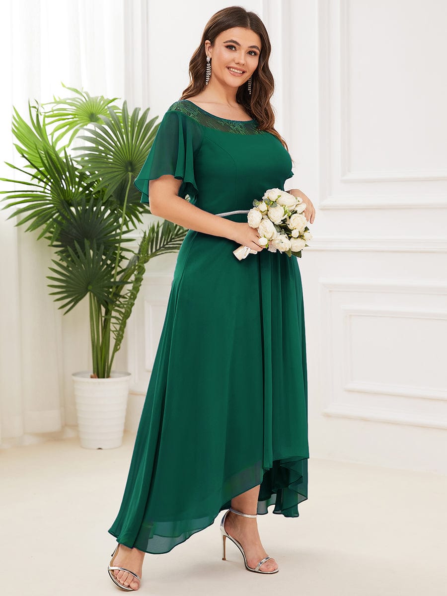 Elegant Chiffon Mother of the Bride Dress with Ruffle Sleeves and Asymmetrical Hem