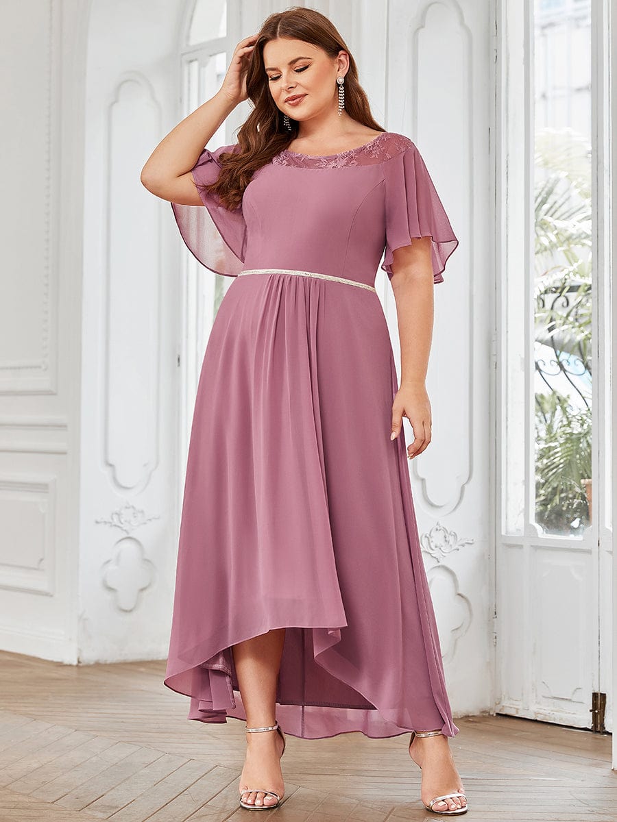 Elegant Chiffon Mother of the Bride Dress with Ruffle Sleeves and Asymmetrical Hem