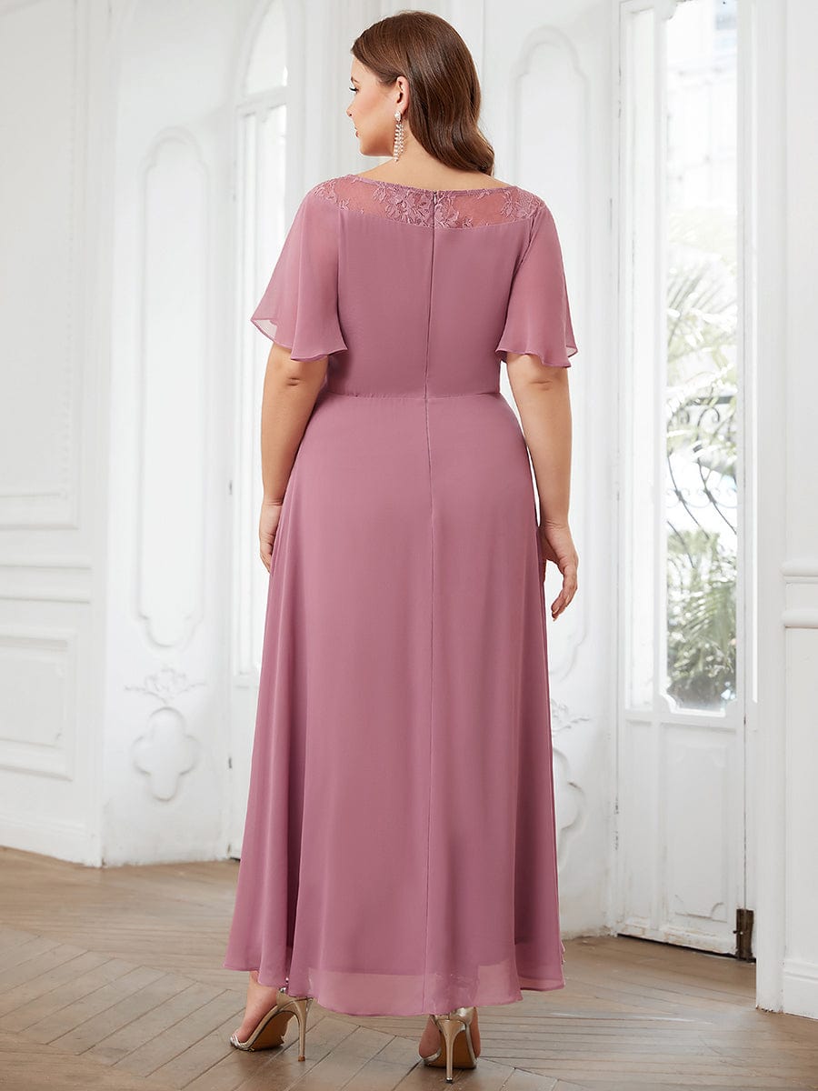 Elegant Chiffon Mother of the Bride Dress with Ruffle Sleeves and Asymmetrical Hem