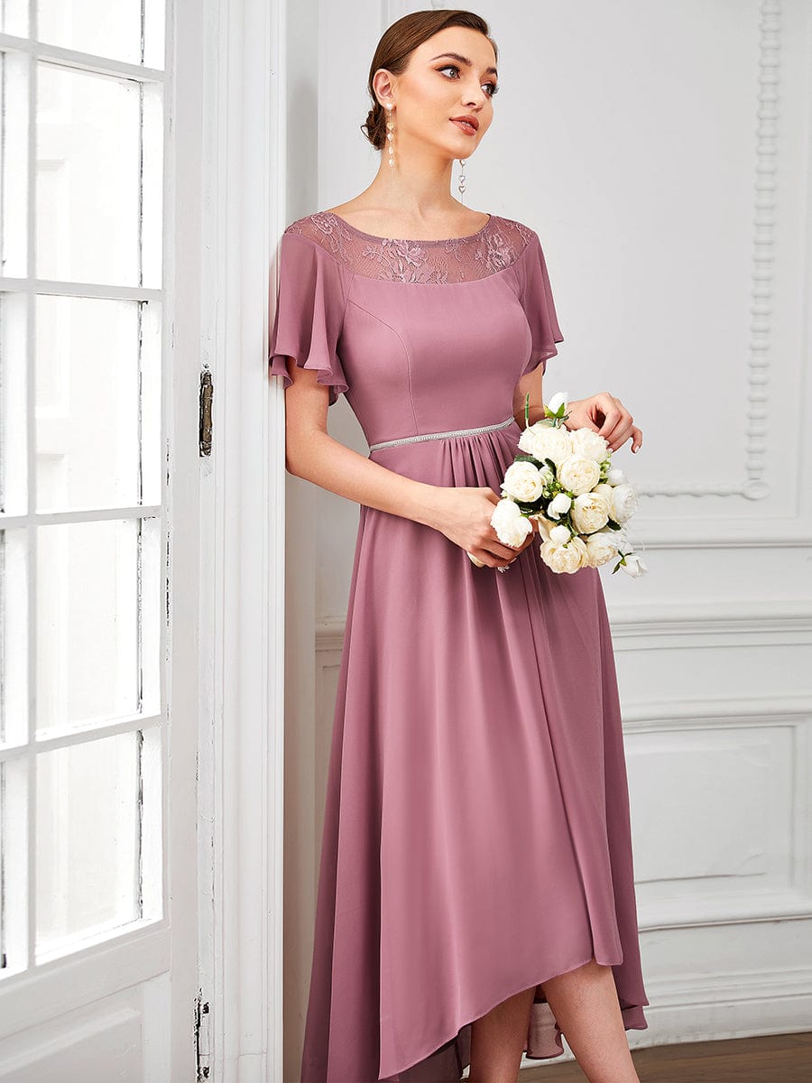 Elegant Chiffon Mother of the Bride Dress with Ruffle Sleeves and Asymmetrical Hem