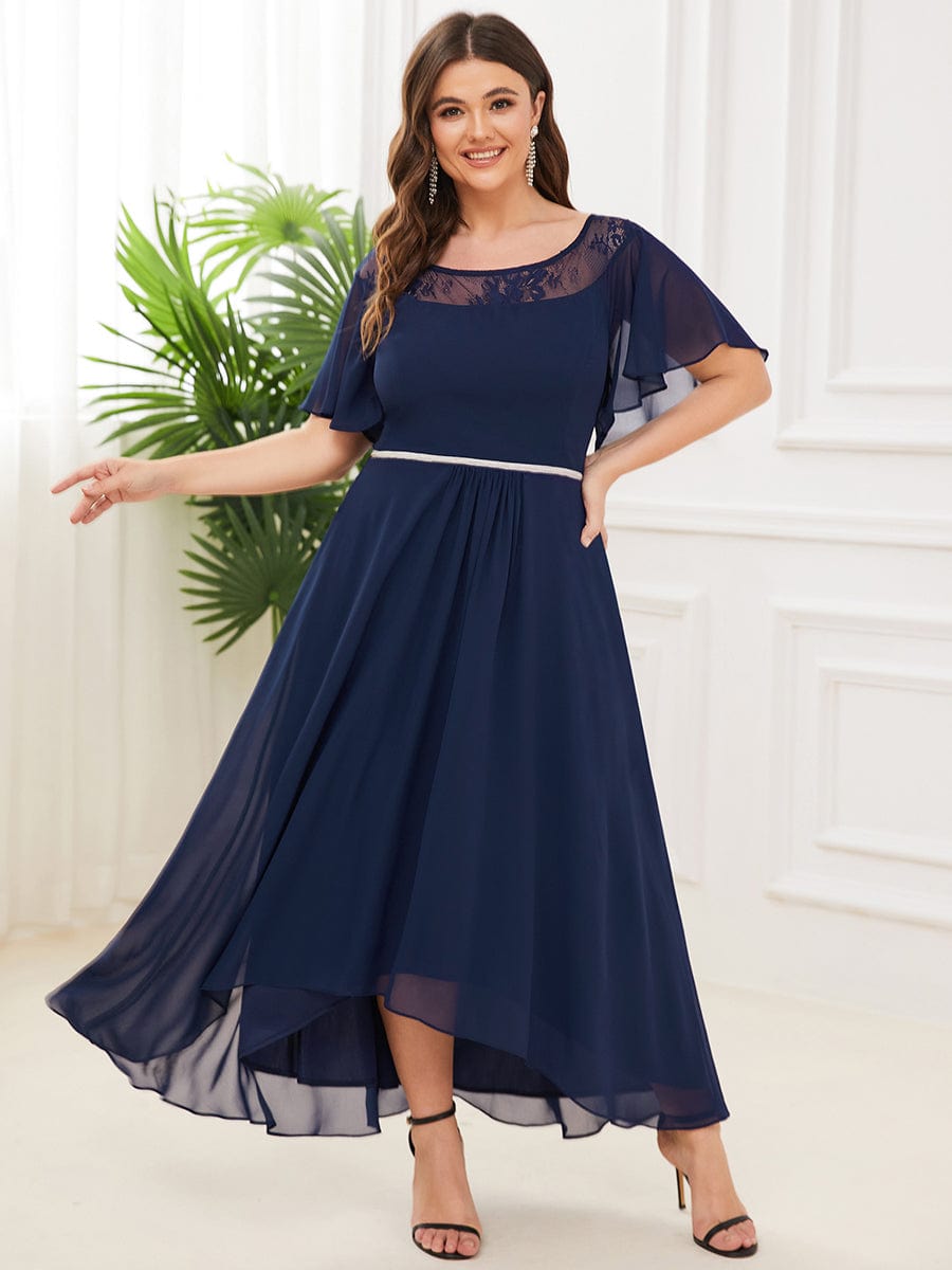 Elegant Chiffon Mother of the Bride Dress with Ruffle Sleeves and Asymmetrical Hem