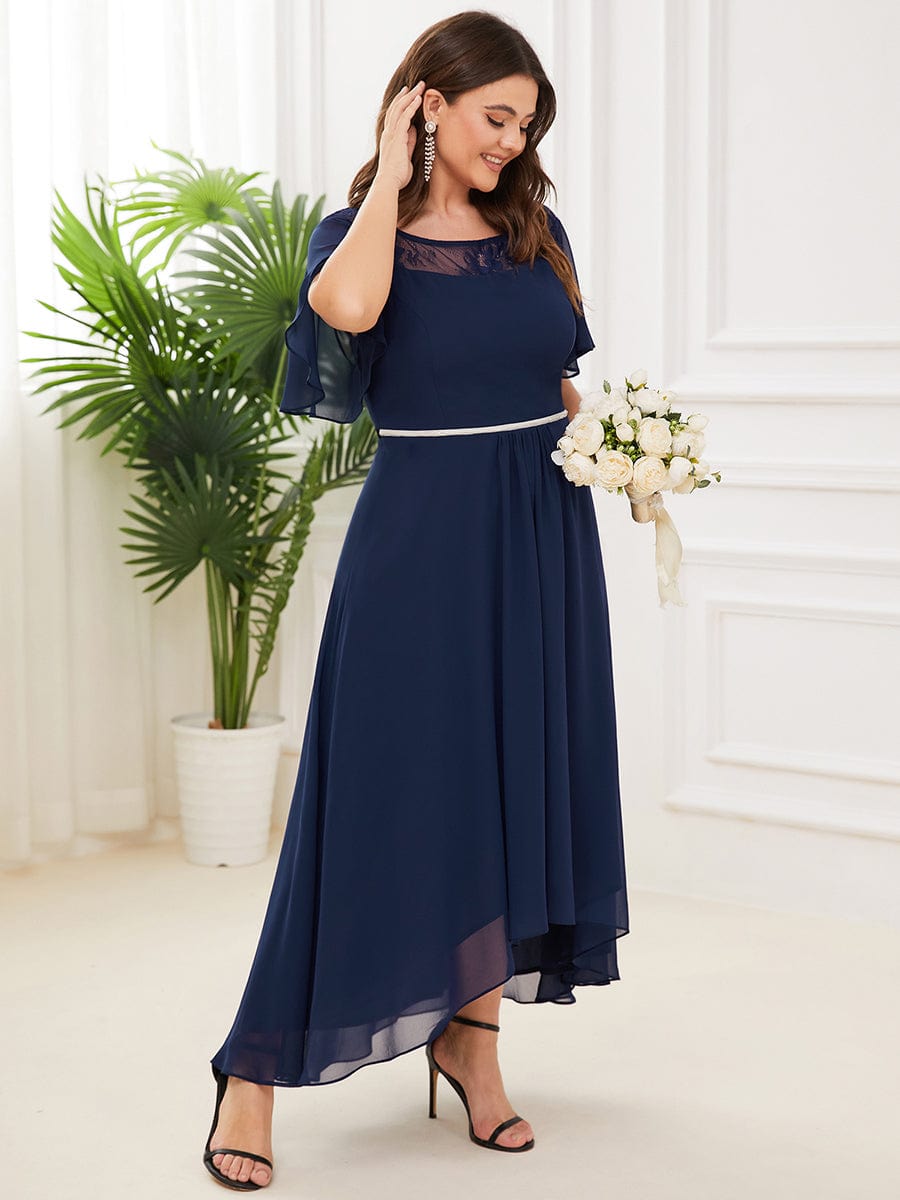 Elegant Chiffon Mother of the Bride Dress with Ruffle Sleeves and Asymmetrical Hem