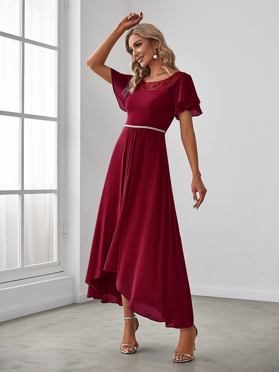 Elegant Chiffon Mother of the Bride Dress with Ruffle Sleeves and Asymmetrical Hem