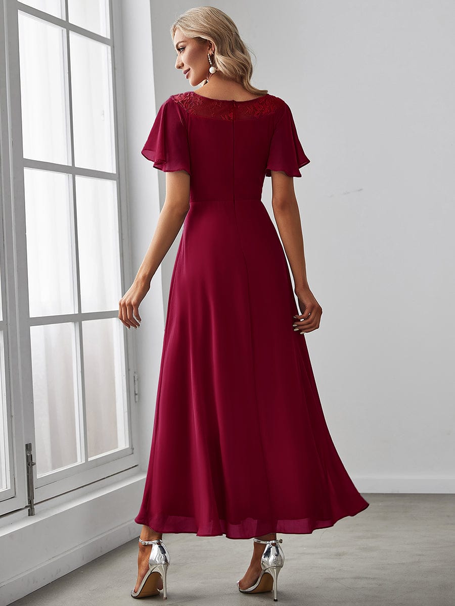 Elegant Chiffon Mother of the Bride Dress with Ruffle Sleeves and Asymmetrical Hem