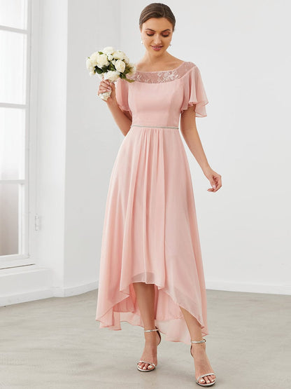 Elegant Chiffon Mother of the Bride Dress with Ruffle Sleeves and Asymmetrical Hem