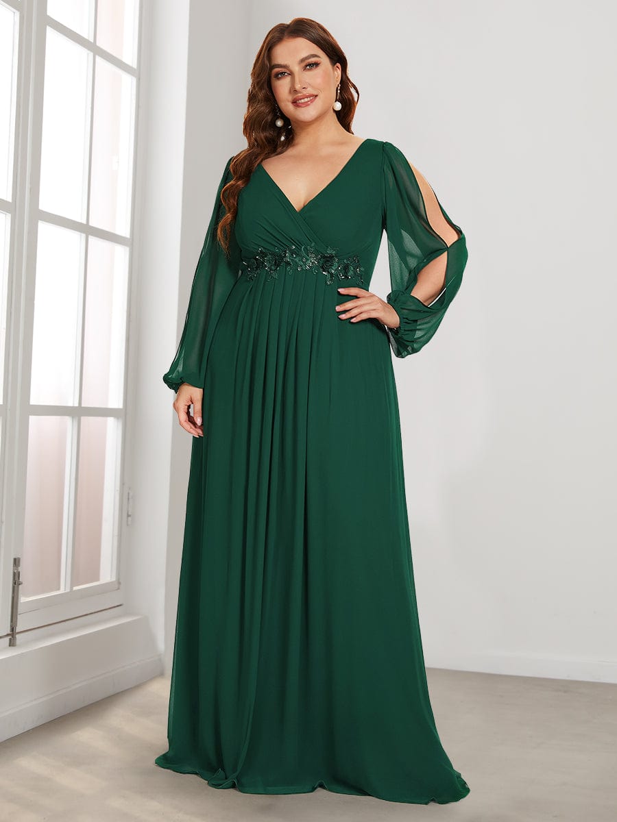 Elegant Chiffon Plus Size Evening Gown with Long Lantern Sleeves