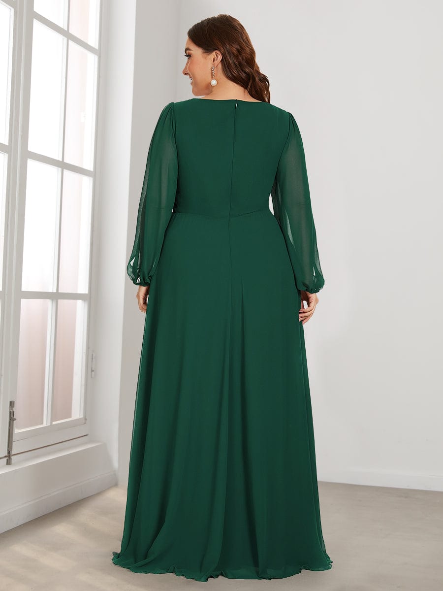 Elegant Chiffon Plus Size Evening Gown with Long Lantern Sleeves
