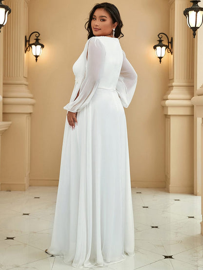 Elegant Chiffon Plus Size Evening Gown with Long Lantern Sleeves