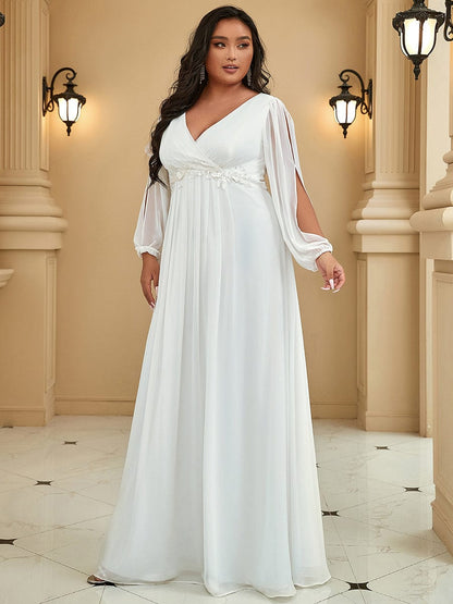 Elegant Chiffon Plus Size Evening Gown with Long Lantern Sleeves