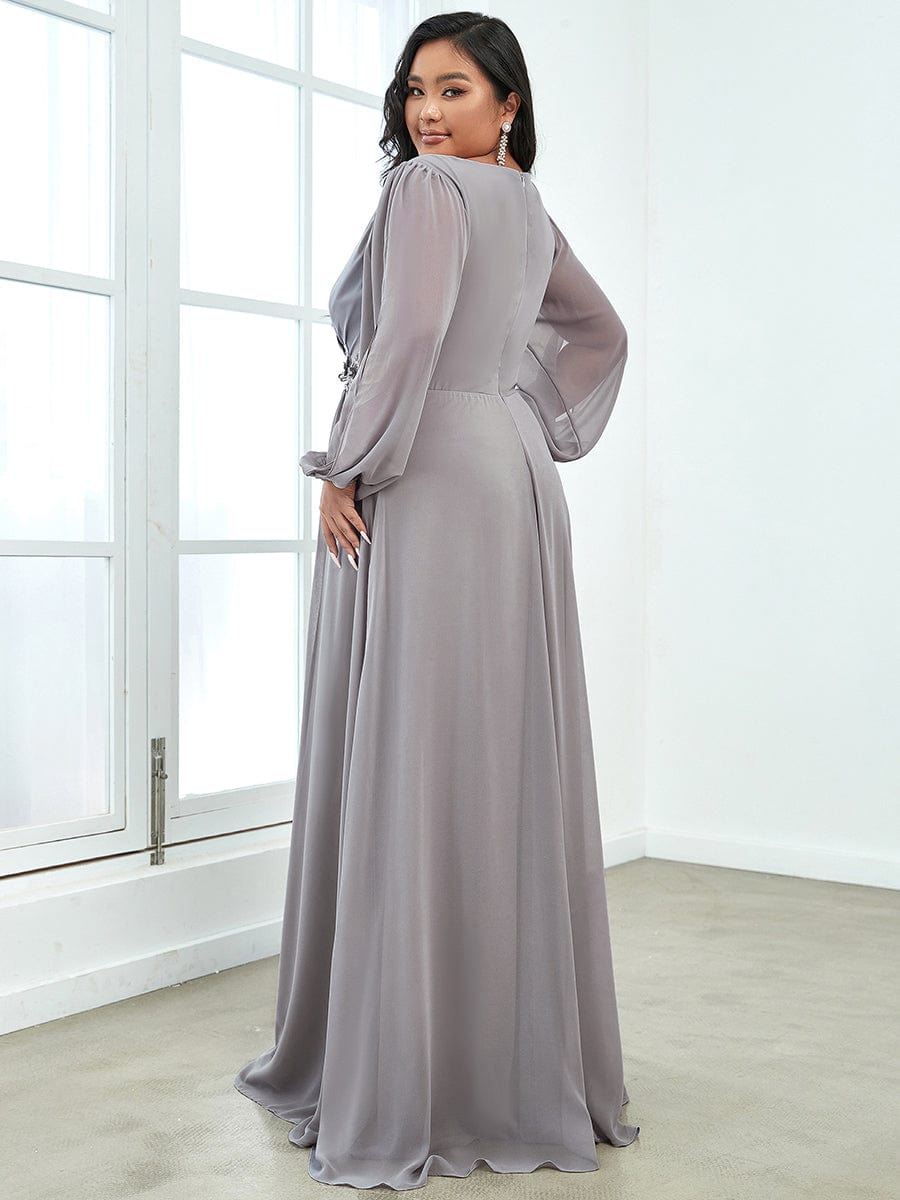 Elegant Chiffon Plus Size Evening Gown with Long Lantern Sleeves