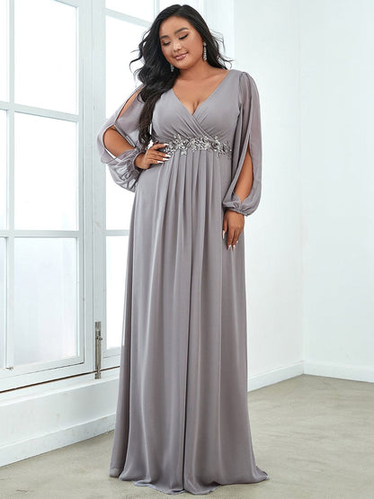 Elegant Chiffon Plus Size Evening Gown with Long Lantern Sleeves