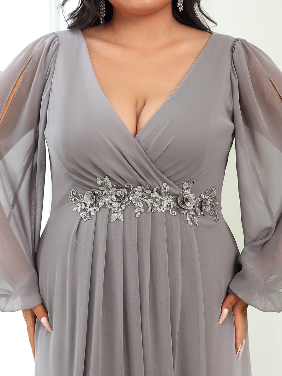 Elegant Chiffon Plus Size Evening Gown with Long Lantern Sleeves