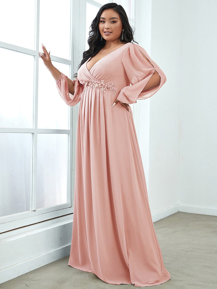 Elegant Chiffon Plus Size Evening Gown with Long Lantern Sleeves