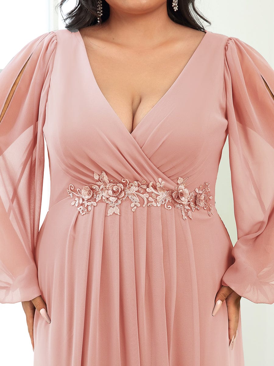 Elegant Chiffon Plus Size Evening Gown with Long Lantern Sleeves