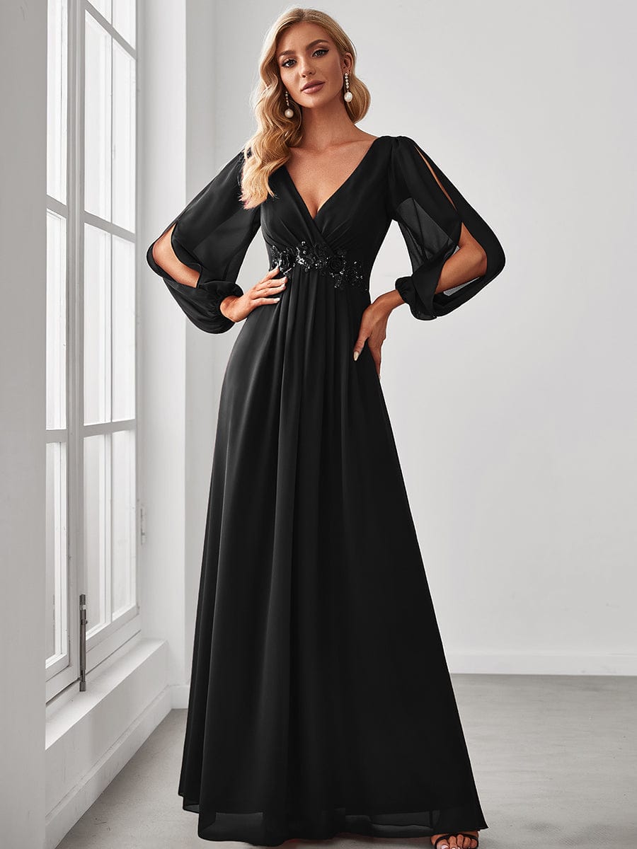 Elegant Chiffon Plus Size Evening Gown with Long Lantern Sleeves