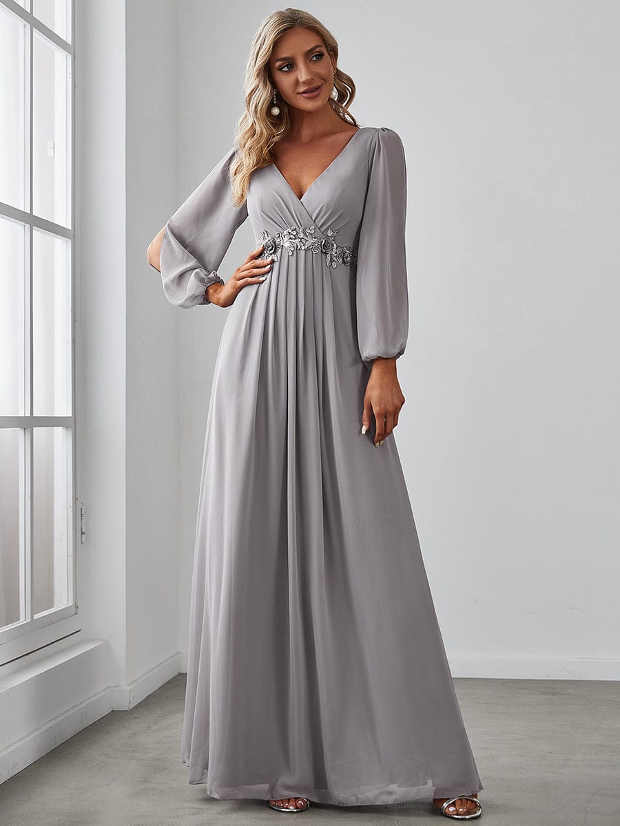 Elegant Chiffon Plus Size Evening Gown with Long Lantern Sleeves