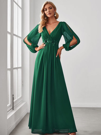 Elegant Chiffon Plus Size Evening Gown with Long Lantern Sleeves