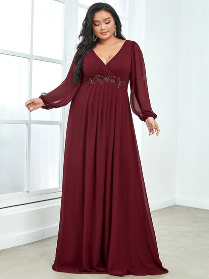 Elegant Chiffon Plus Size Evening Gown with Long Lantern Sleeves