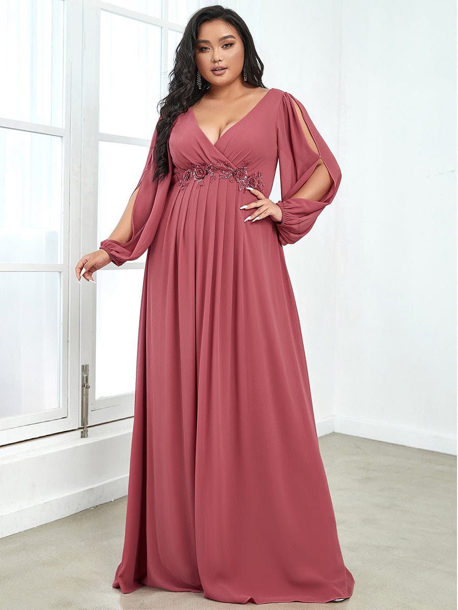 Elegant Chiffon Plus Size Evening Gown with Long Lantern Sleeves