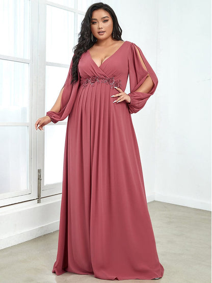 Elegant Chiffon Plus Size Evening Gown with Long Lantern Sleeves