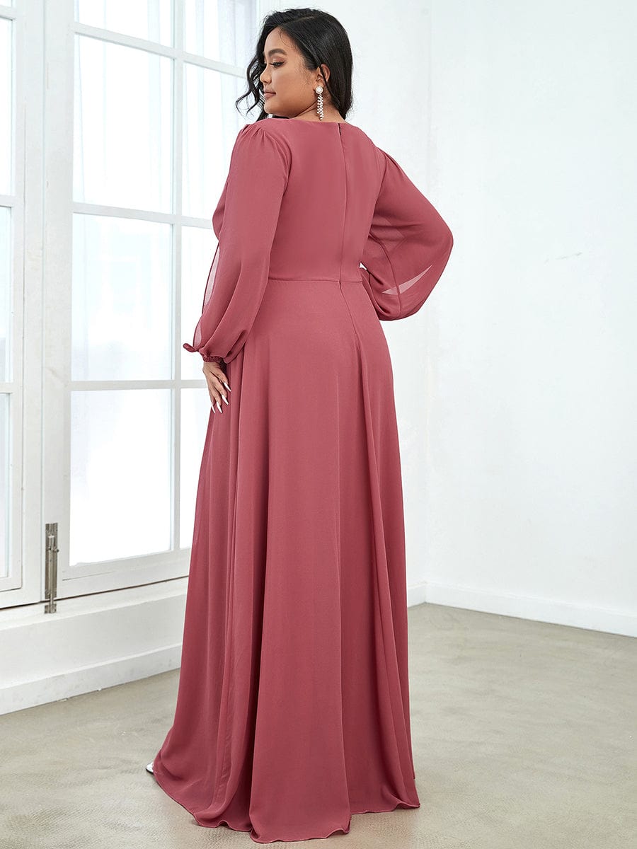 Elegant Chiffon Plus Size Evening Gown with Long Lantern Sleeves