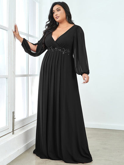 Elegant Chiffon Plus Size Evening Gown with Long Lantern Sleeves