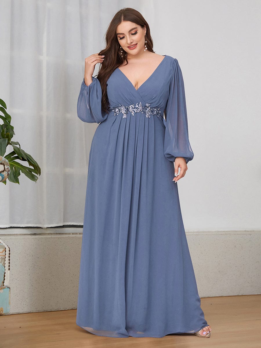 Elegant Chiffon Plus Size Evening Gown with Long Lantern Sleeves