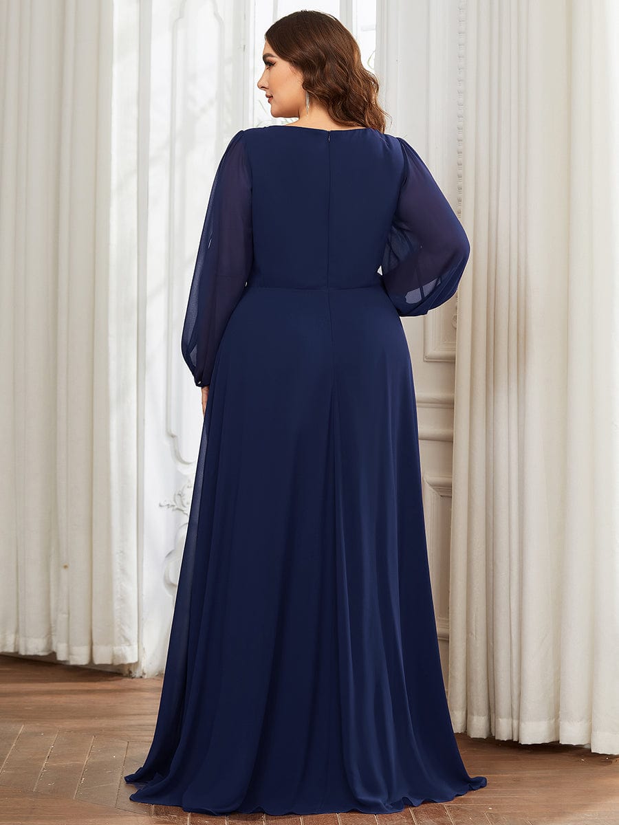 Elegant Chiffon Plus Size Evening Gown with Long Lantern Sleeves