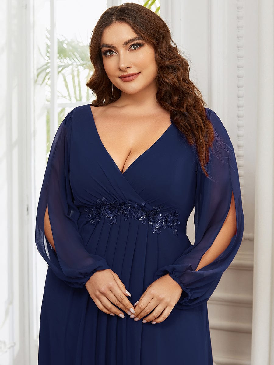 Elegant Chiffon Plus Size Evening Gown with Long Lantern Sleeves
