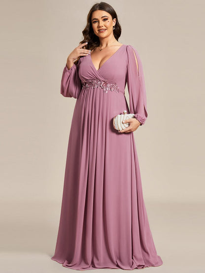 Elegant Chiffon Plus Size Evening Gown with Long Lantern Sleeves