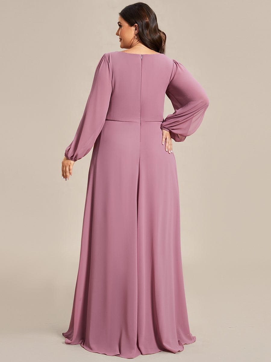 Elegant Chiffon Plus Size Evening Gown with Long Lantern Sleeves